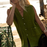 Mila Green Linen Vest - Näz - Sustainable Fashion Made in Portugal