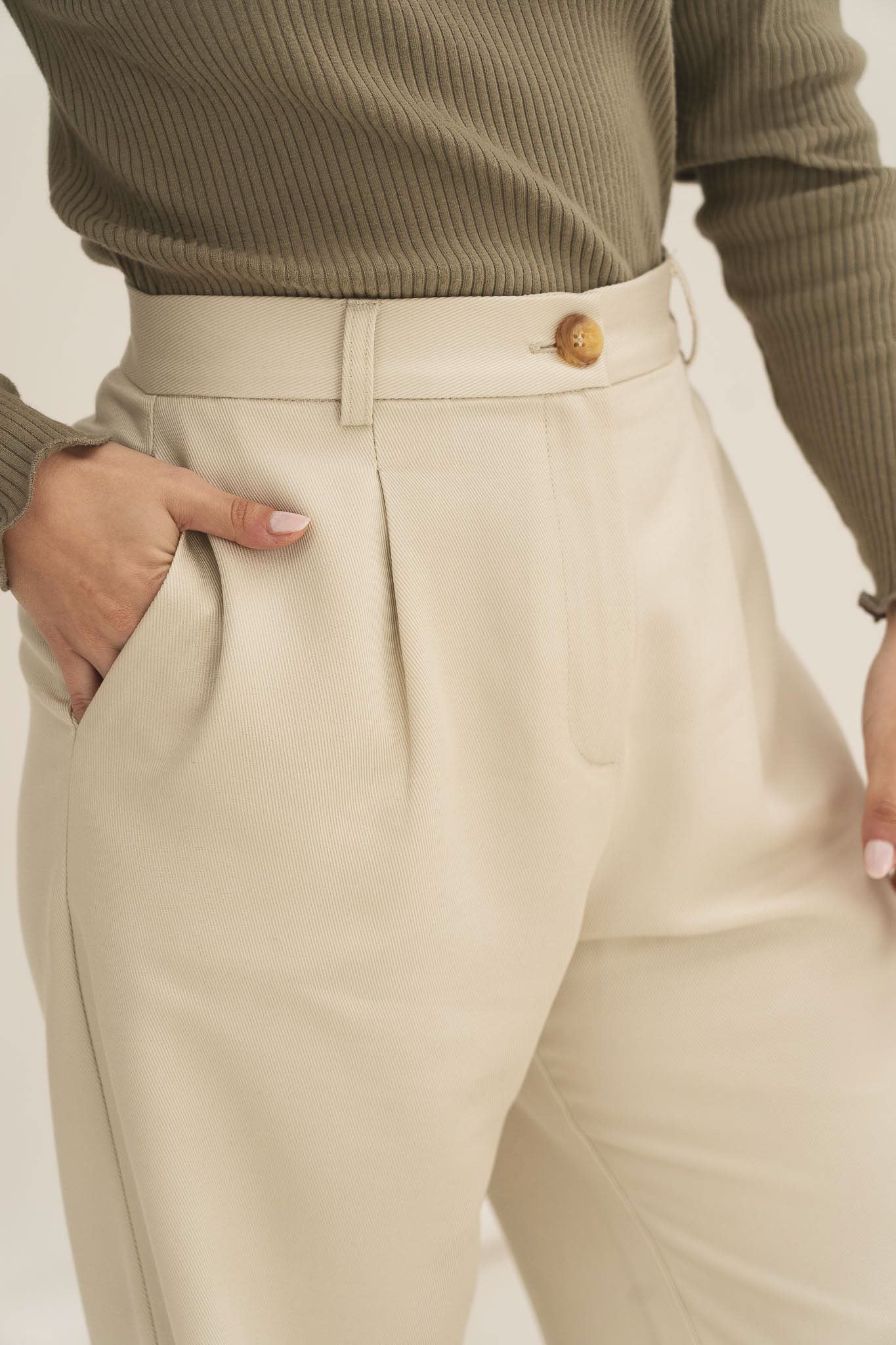 NAZ Mara Trousers in White. Made with 100% Tencel. Produced ethically in Portugal.