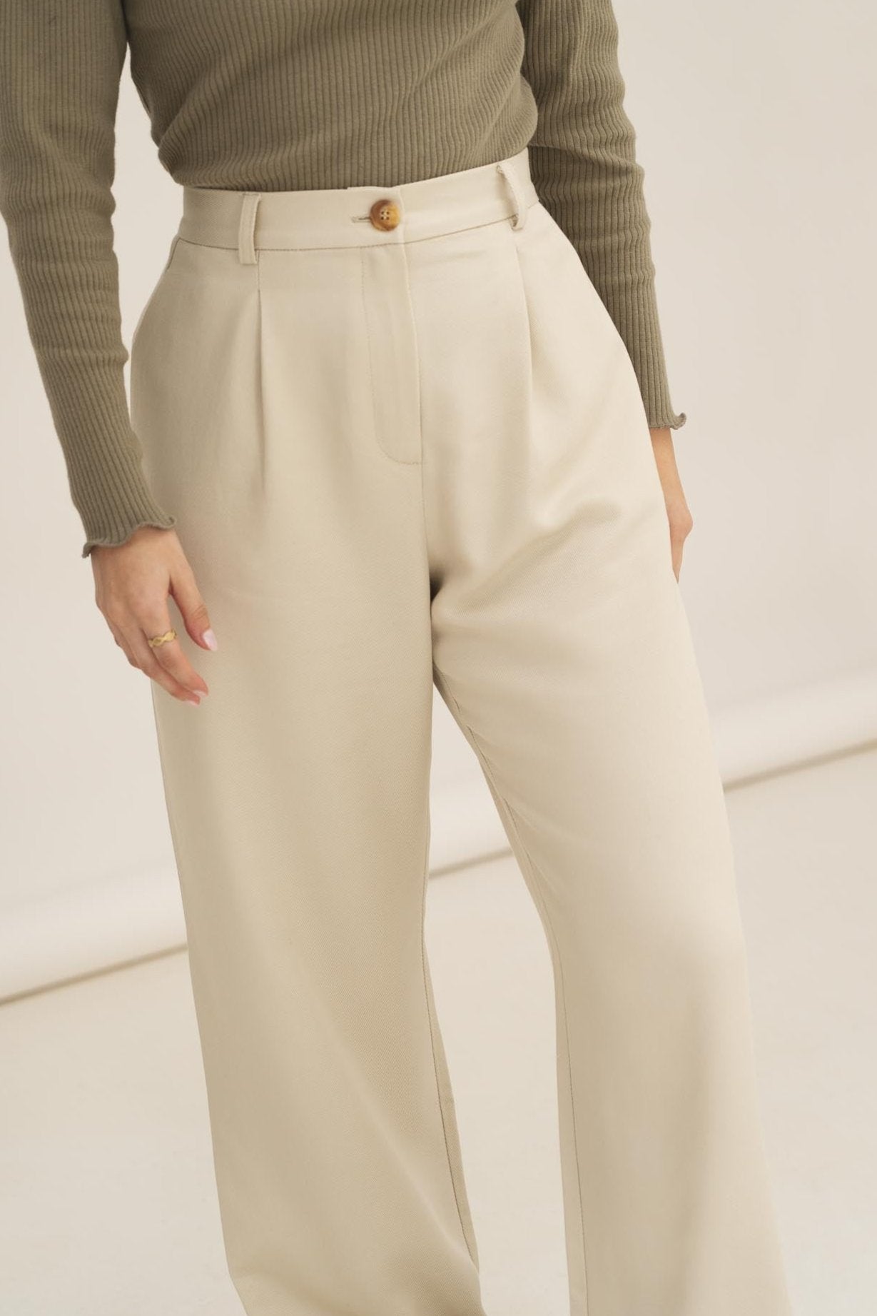 NAZ Mara Trousers in White. Made with 100% Tencel. Produced ethically in Portugal.