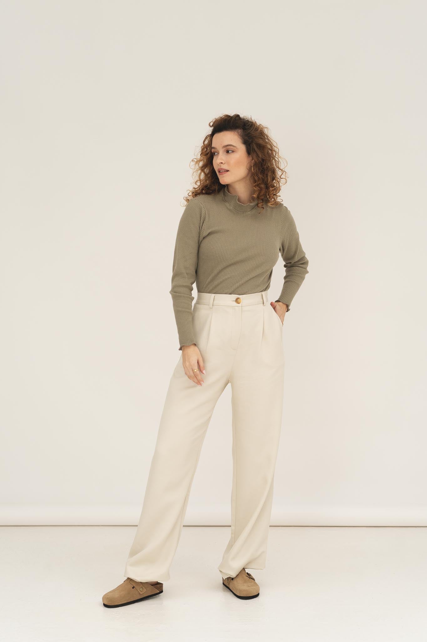 NAZ Mara Trousers in White. Made with 100% Tencel. Produced ethically in Portugal.