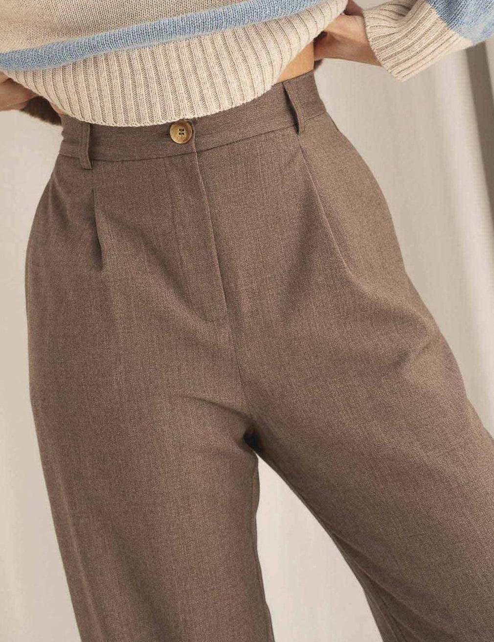 NAZ Mara Trousers in Beige. Made with 100% wool. Produced ethically in Portugal.