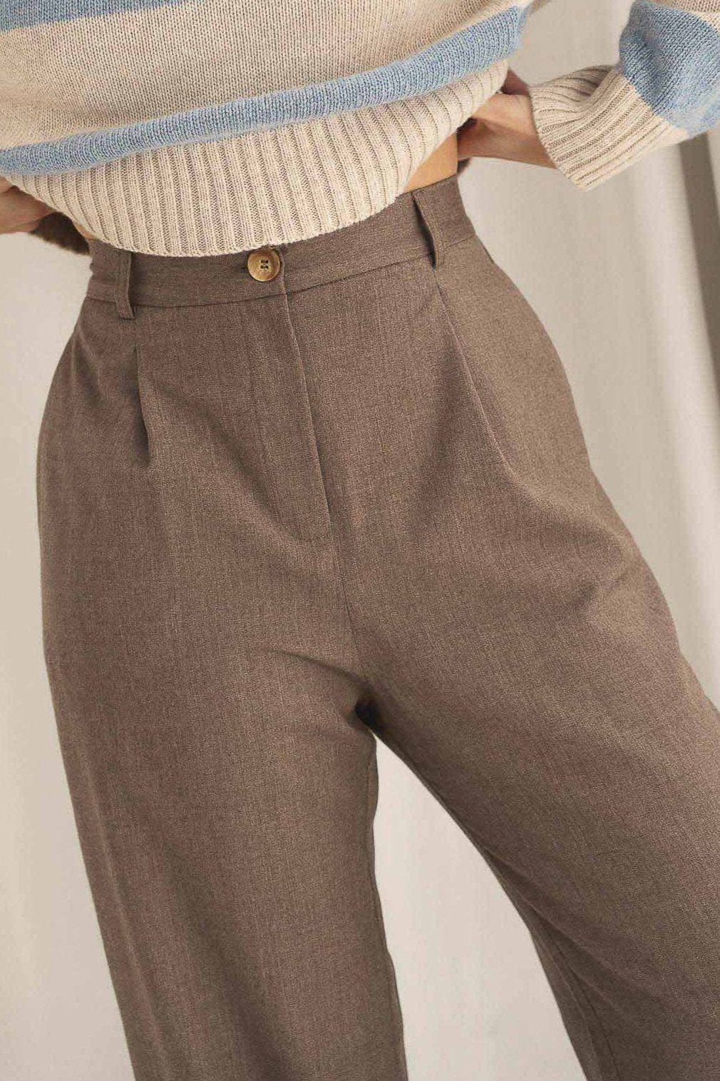 NAZ Mara Trousers in Beige. Made with 100% wool. Produced ethically in Portugal.