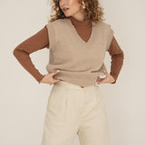 NAZ Alice Knit Vest in Beige. Made with 100% Recycled Wool.