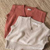 NAZ Alice Knit Vests in Brick and Beige. Made with 100% Recycled Wool.