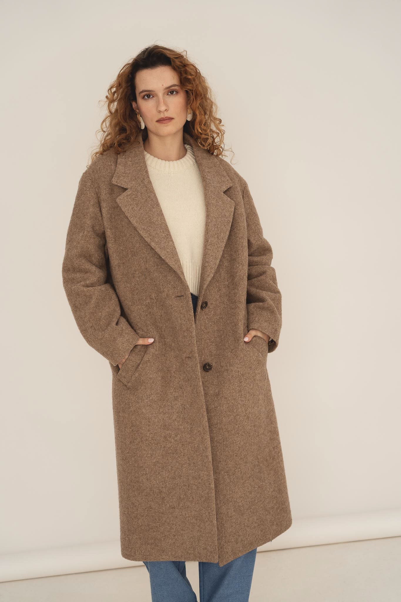 NAZ Noah Overcoat in Camel. Made with 100% Undyed Wool. Produced ethically in Portugal.