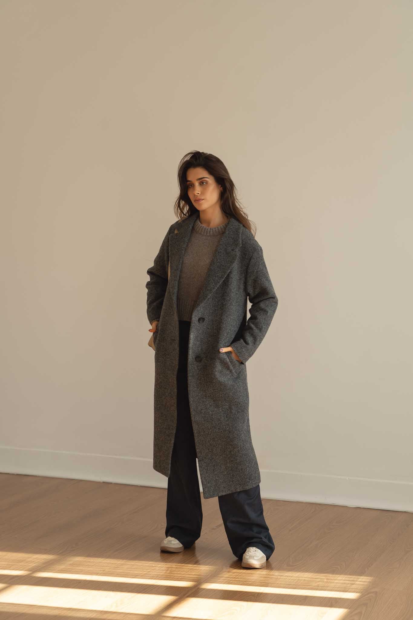 NAZ Noah Overcoat in Grey. Made with 100% Undyed Wool. Produced ethically in Portugal.