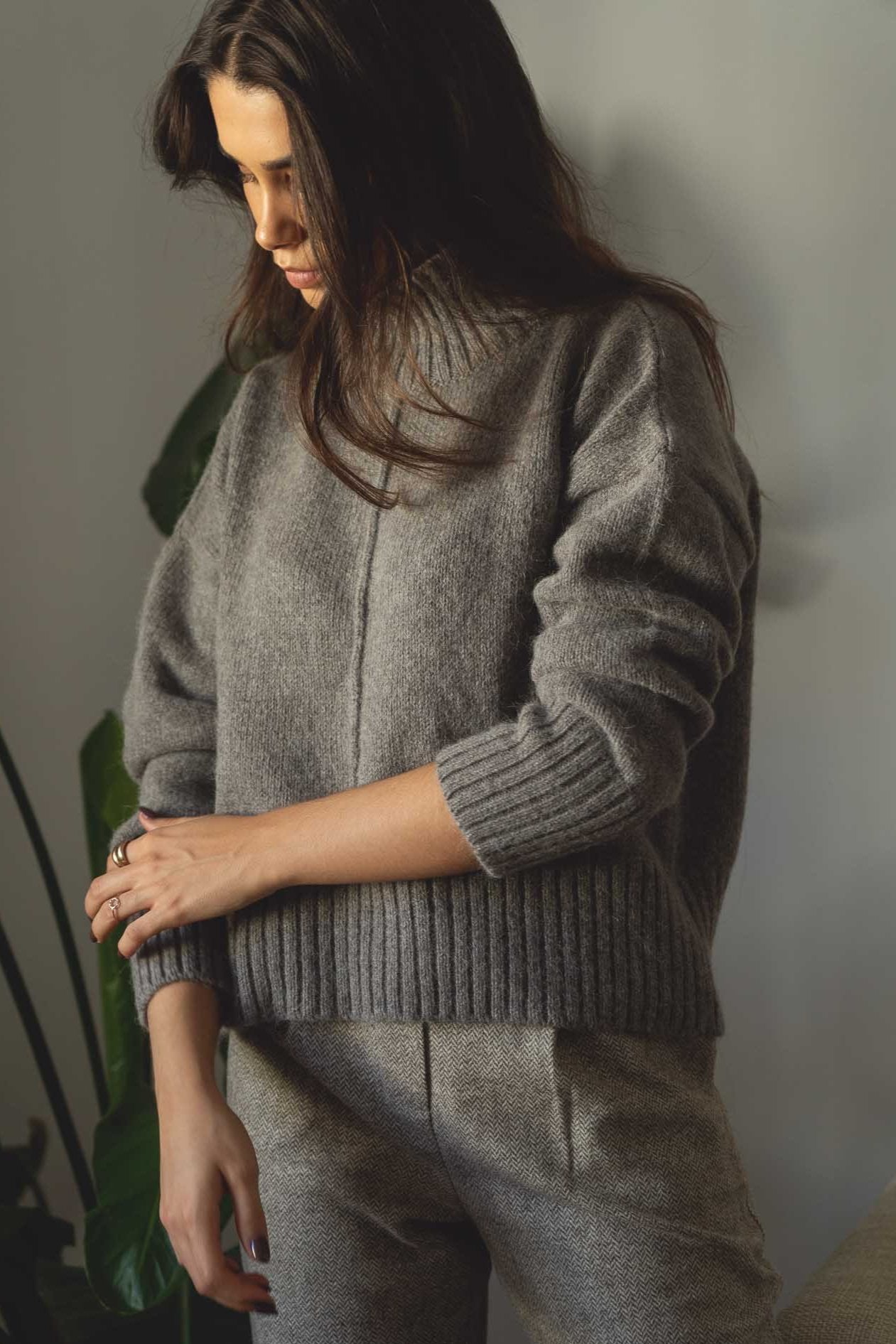 NAZ Emma Sweater in Brown. Made with 50% Recycled Aplaca and 50% Recycled Wool. Produced ethically in Portugal.