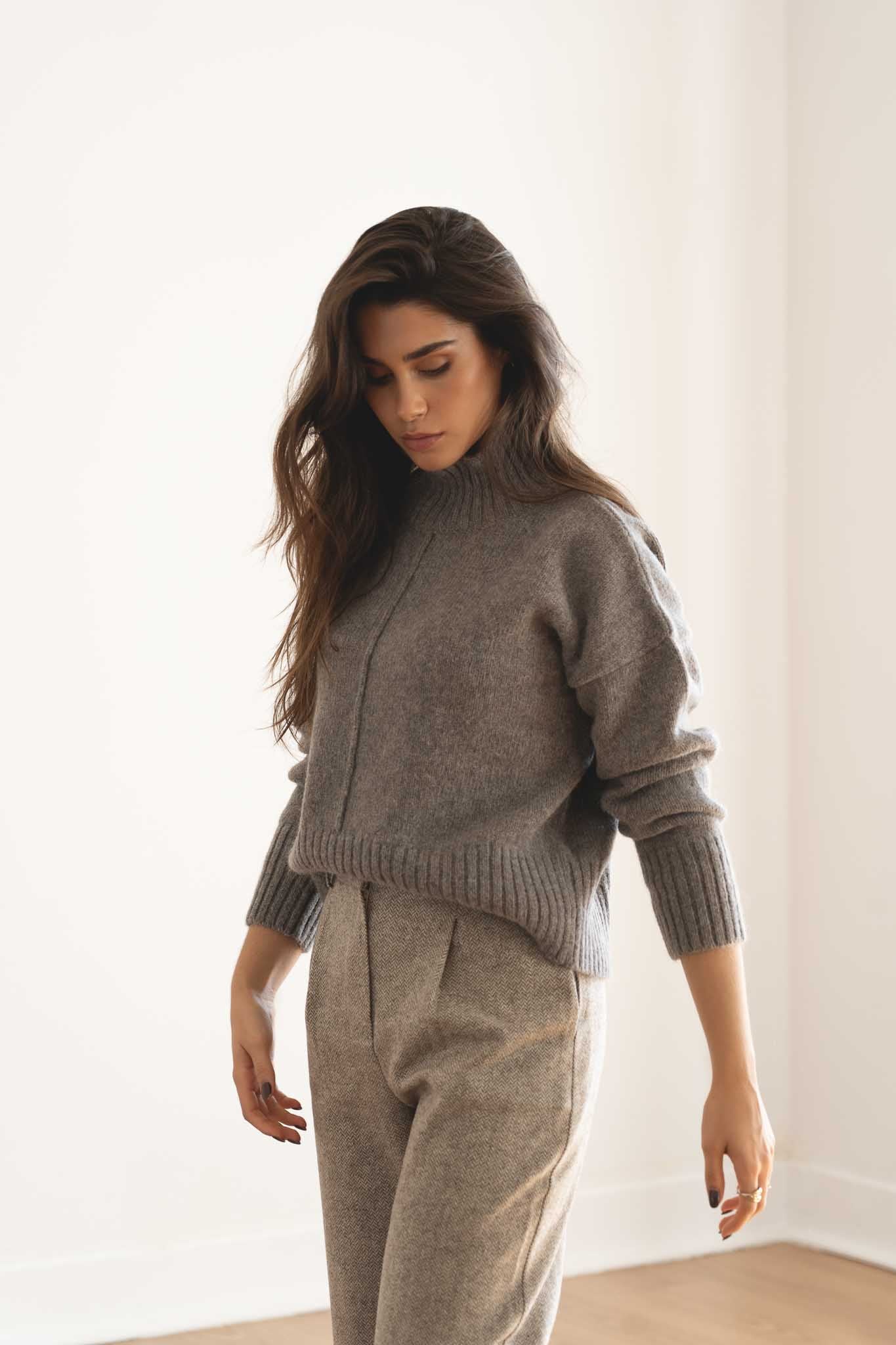 NAZ Emma Sweater in Brown. Made with 50% Recycled Aplaca and 50% Recycled Wool. Produced ethically in Portugal.