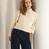 NAZ Emma Sweater in White. Made with 50% Recycled Aplaca and 50% Recycled Wool. Produced ethically in Portugal.