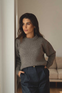 NAZ Claudia Sweater in Brown. Made with 50% Recycled Aplaca and 50% Recycled Wool. Produced ethically in Portugal.