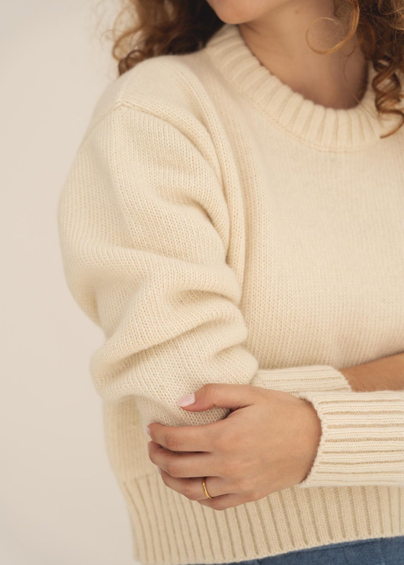 NAZ Claudia Sweater in White. Made with 50% Recycled Aplaca and 50% Recycled Wool. Produced ethically in Portugal.