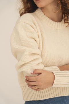 NAZ Claudia Sweater in White. Made with 50% Recycled Aplaca and 50% Recycled Wool. Produced ethically in Portugal.