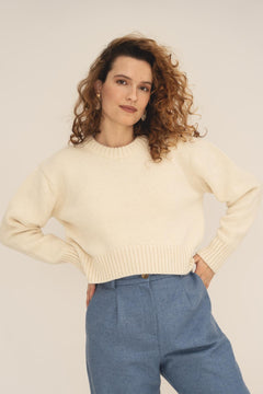 NAZ Claudia Sweater in White. Made with 50% Recycled Aplaca and 50% Recycled Wool. Produced ethically in Portugal.