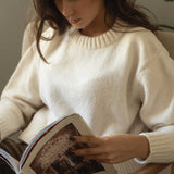 NAZ Claudia Sweater in White. Made with 50% Recycled Aplaca and 50% Recycled Wool. Produced ethically in Portugal.