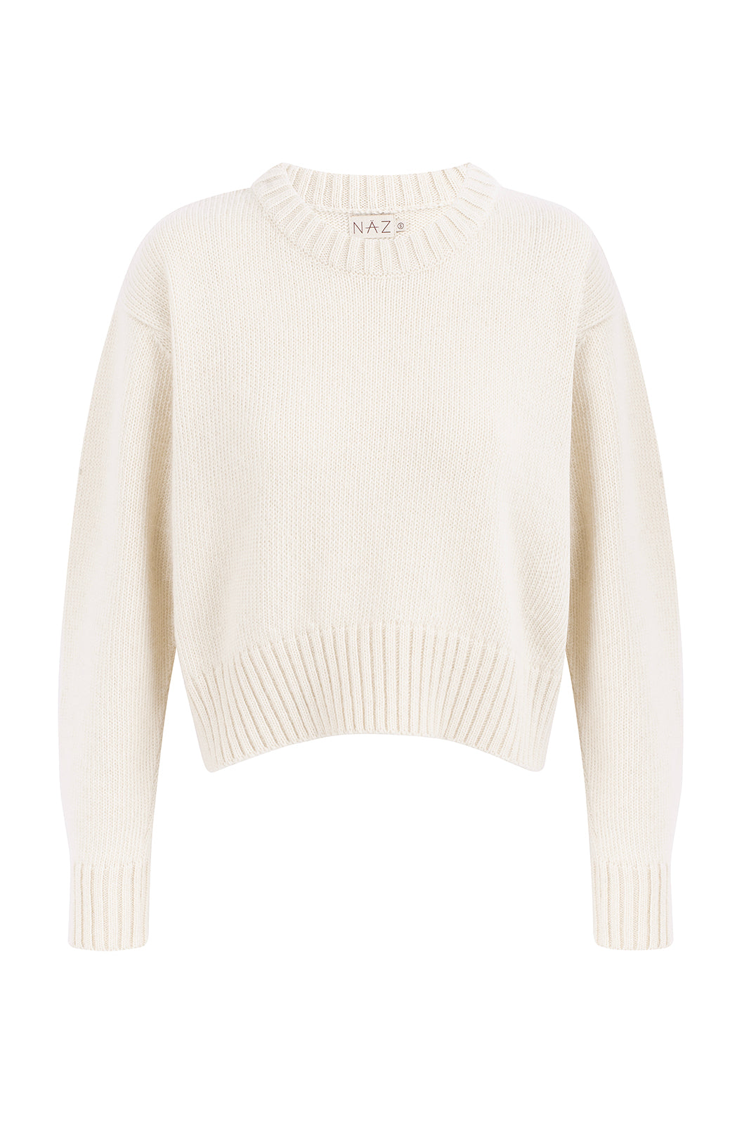 NAZ Claudia Sweater in White. Made with 50% Recycled Aplaca and 50% Recycled Wool. Produced ethically in Portugal.