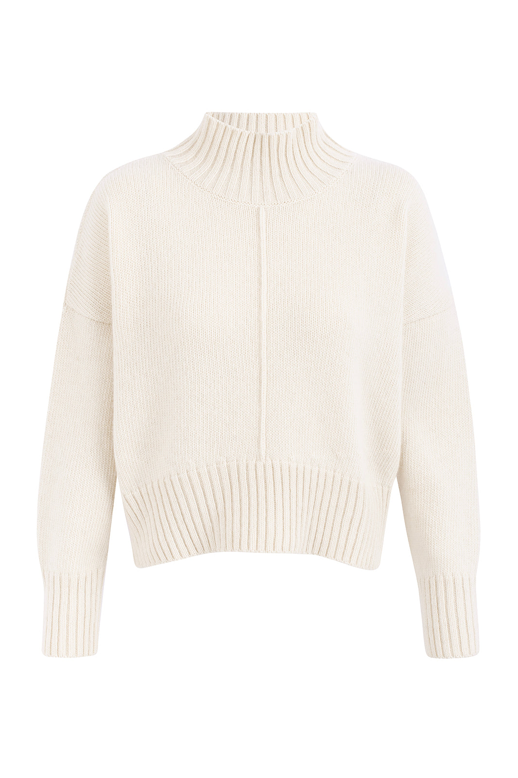 NAZ Emma Sweater in White. Made with 50% Recycled Aplaca and 50% Recycled Wool. Produced ethically in Portugal.