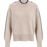 NAZ Agnes Sweater in Beige. Featuring a Navy color block detail. Made with 100% Recycled Wool.