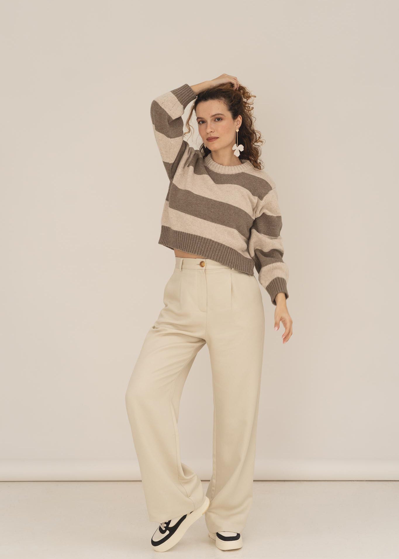 NAZ Mia Striped Sweater in Beige. Made with Recycled Polyamide and Wool. Produced ethically in Portugal.