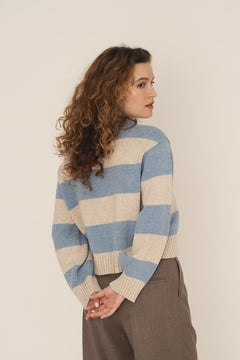 NAZ Mia Striped Sweater in Blue. Made with Recycled Polyamide and Wool. Produced ethically in Portugal.