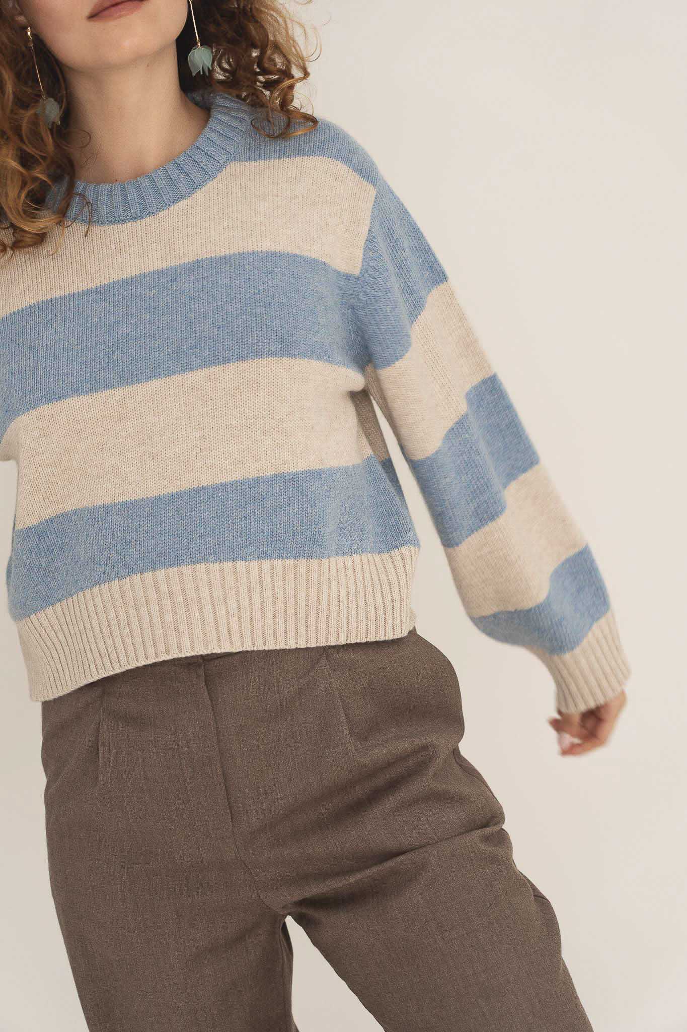 NAZ Mia Striped Sweater in Blue. Made with Recycled Polyamide and Wool. Produced ethically in Portugal.