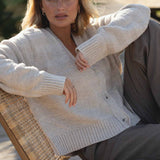 NAZ Sophia Knit Cardigan in Beige. Made with Recycled Polyamide and Wool. Produced ethically in Portugal.