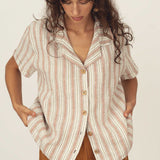 women cotton red striped short-sleeve spring shirt