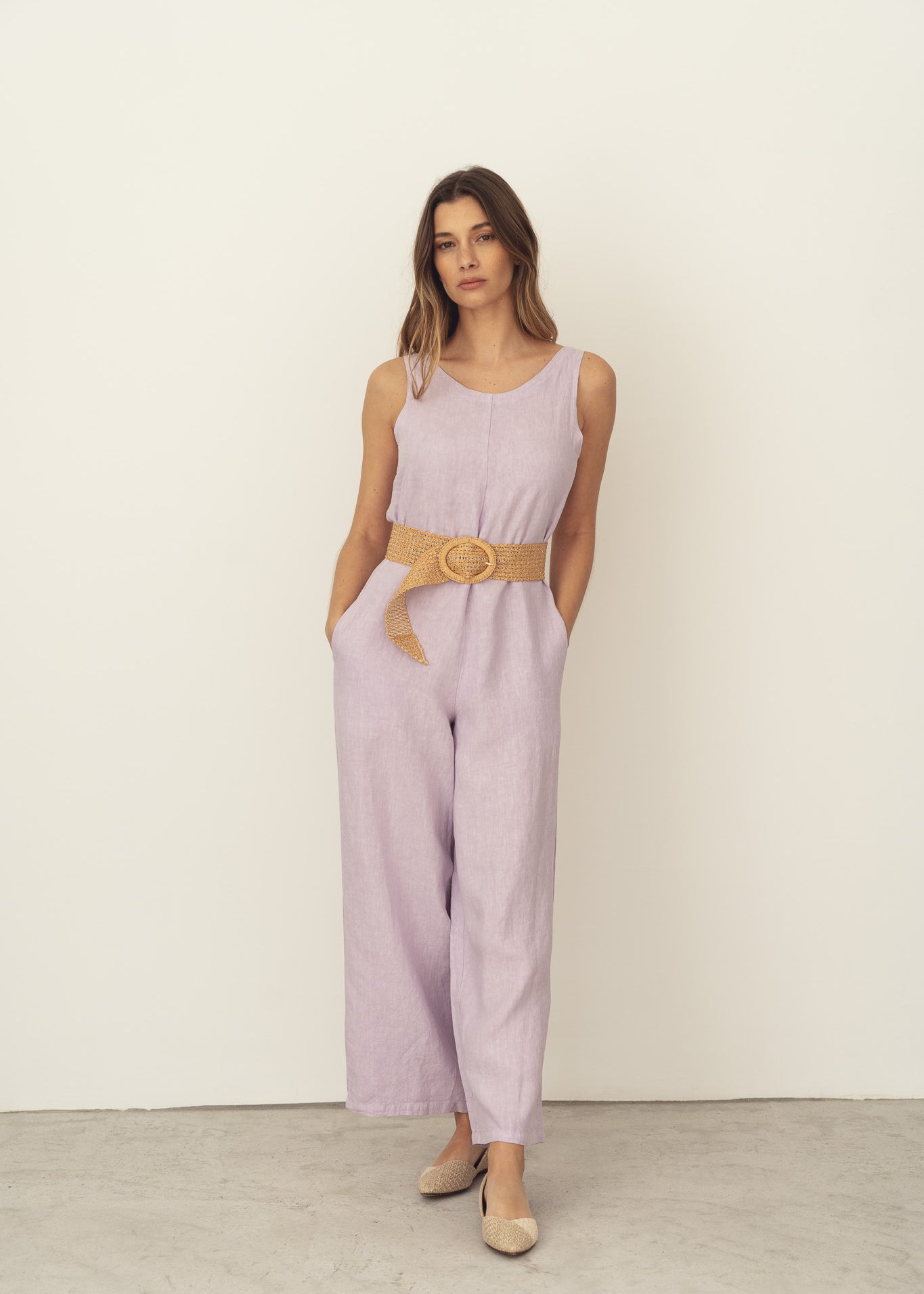 naz women sleeveless wide-leg linen lilac spring jumpsuit spring 