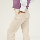 Naz women corduroy cotton trousers for women with zipper and elastic on the waist in white.