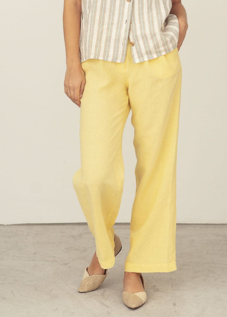 naz linen high-waisted wide-leg yellow spring trousers 