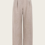 Naz women's natural linen tailored trousers with a high-waisted fit and wide leg. Made in Portugal.