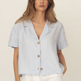 short-sleeve women tencel buttoned spring light blue shirt