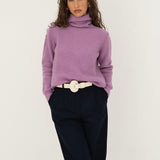  Naz women's wool turtleneck for winter warmth made from recycled fibers in lilac. 
