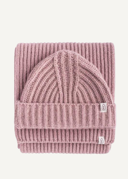 Naz women's recycled wool hat scarf winter set in pink 