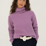 Naz women's sustainable turtleneck made from 100% recycled fibers in lilac. Made in Portugal.