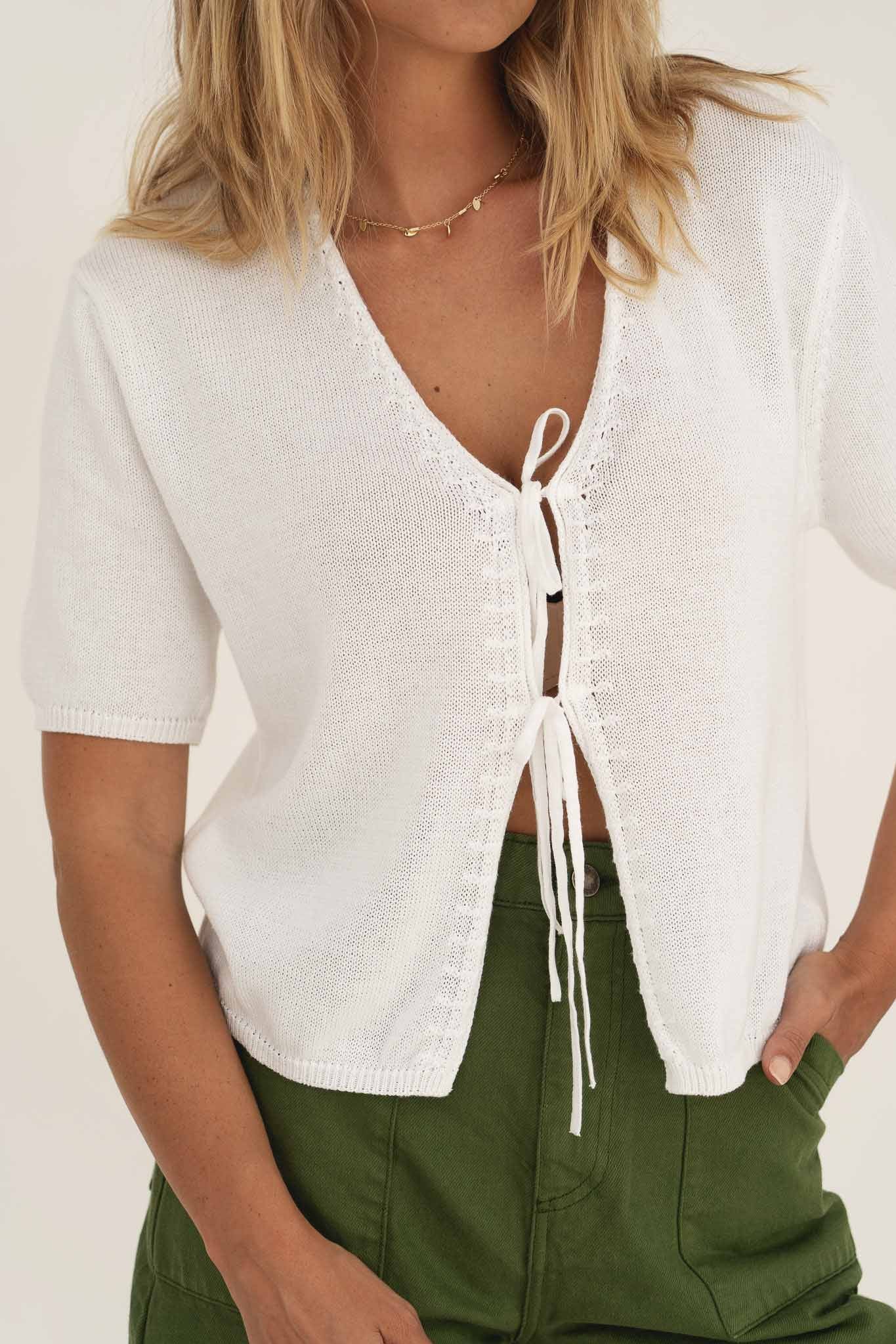Olivia White Tie Front Top - Näz - Sustainable Fashion Made in Portugal