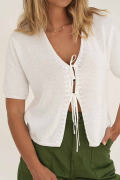 Olivia White Tie Front Top - Näz - Sustainable Fashion Made in Portugal