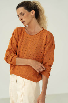 Sofie Orange Linen Sweater - Näz - Sustainable Fashion Made in Portugal