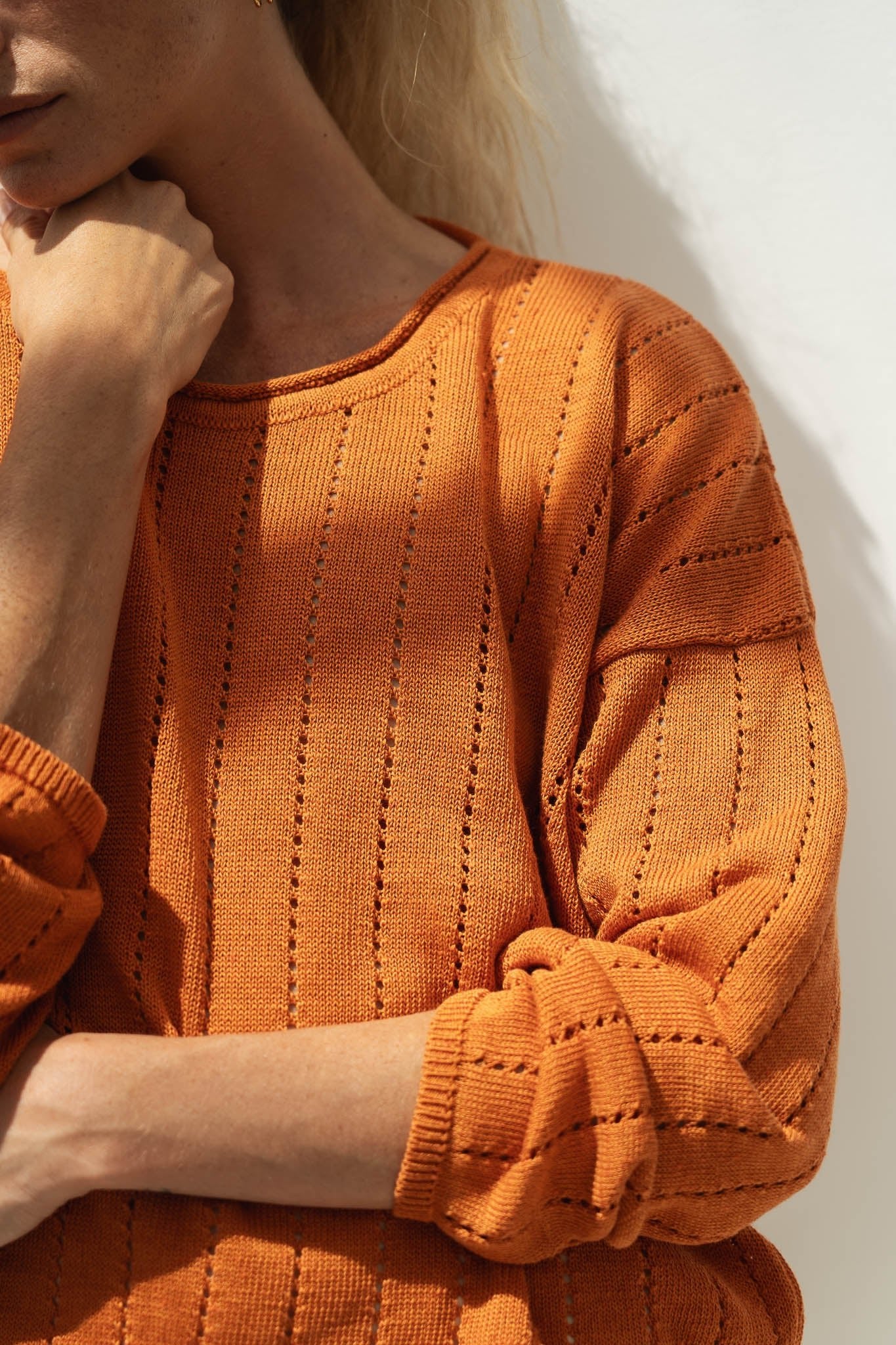 Sofie Orange Linen Sweater - Näz - Sustainable Fashion Made in Portugal