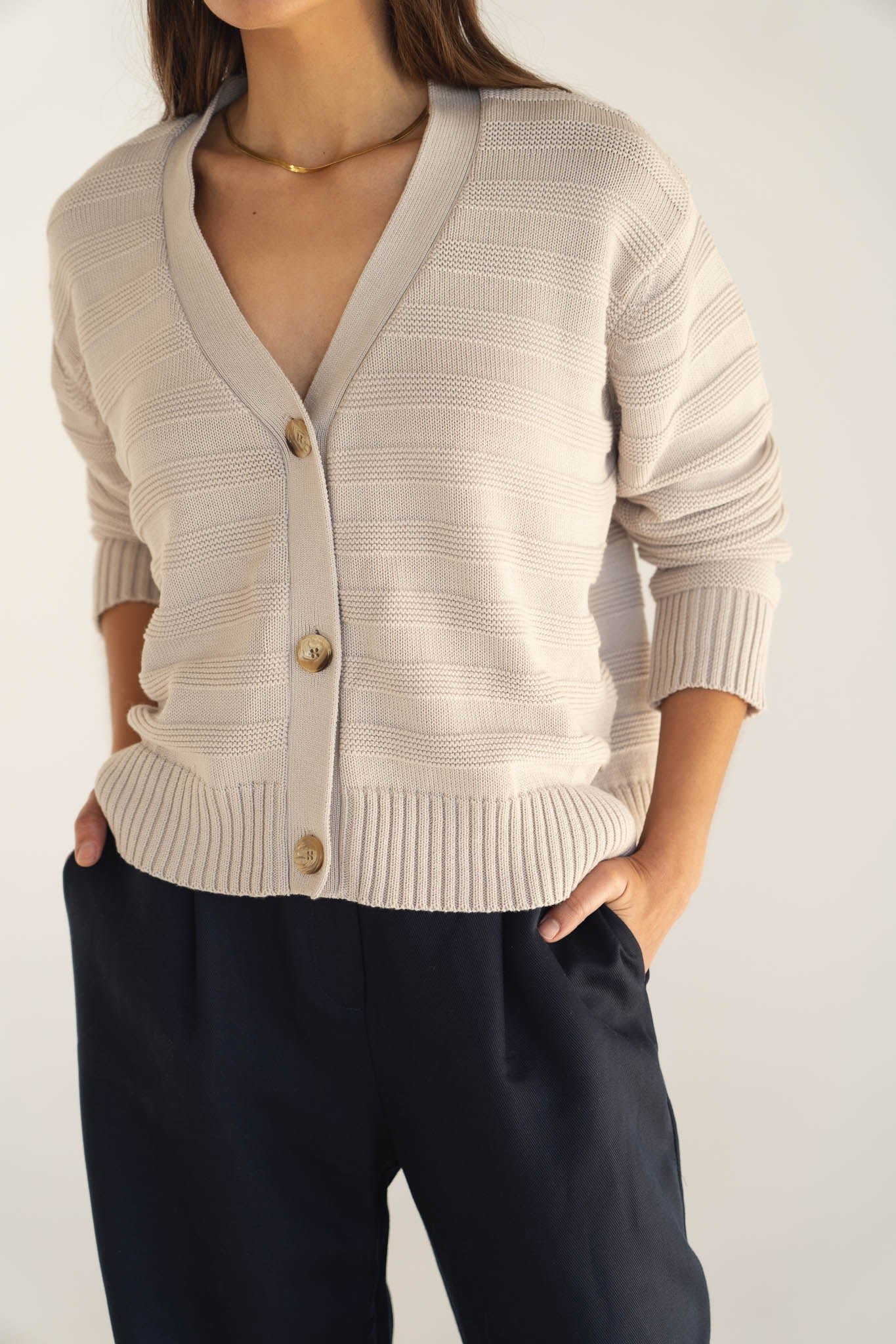 Beige Striped Oversized Recycled Cotton Cardigan – Näz