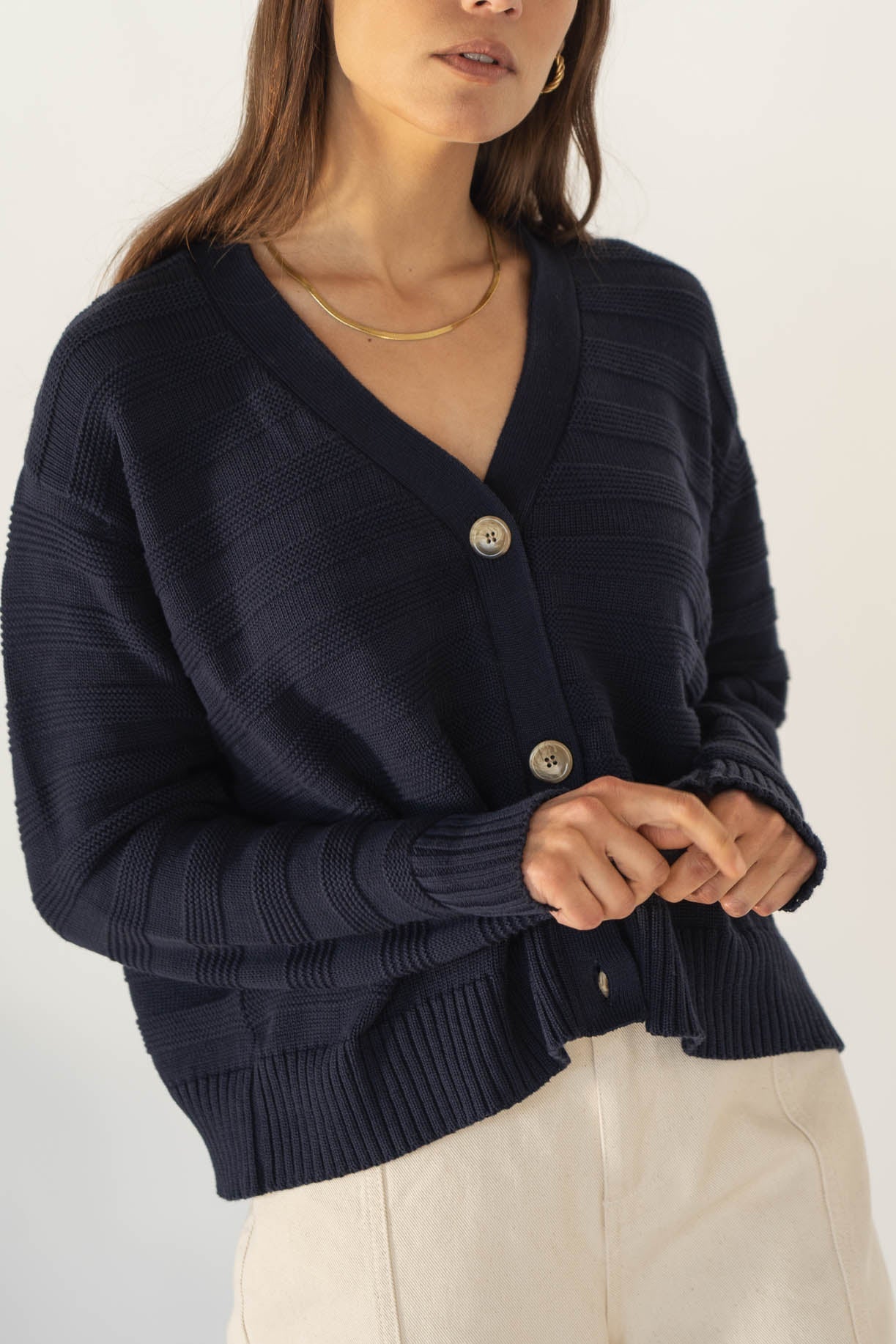 Women's Oversized Recycled Knit Cardigan - Navy Blue