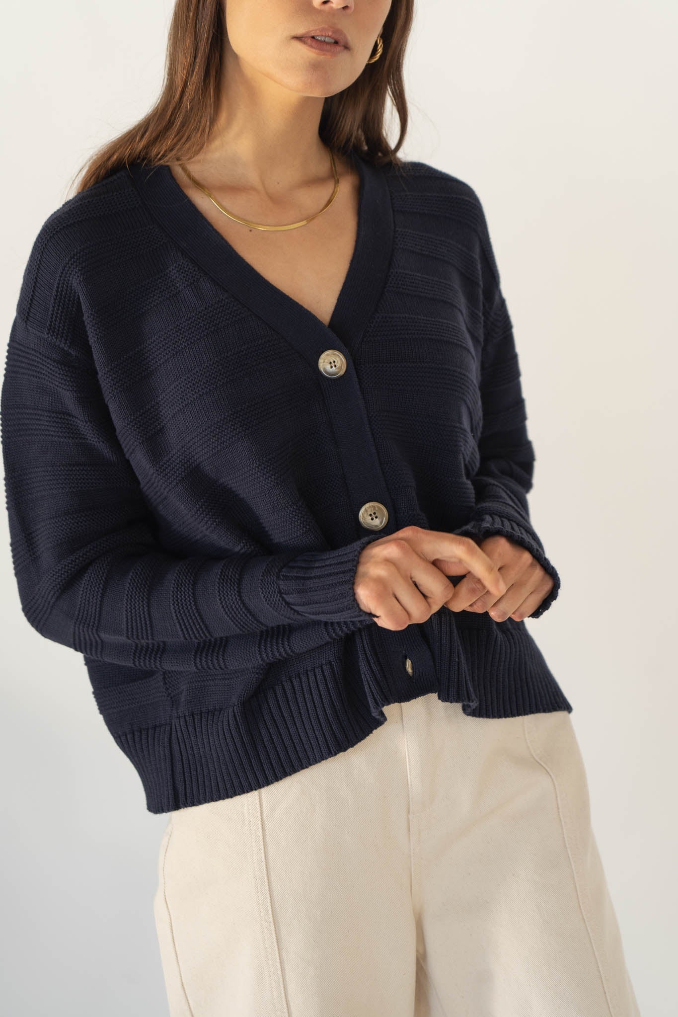 Sophia Cotton Navy Cardigan - Näz - Sustainable Fashion Made in Portugal