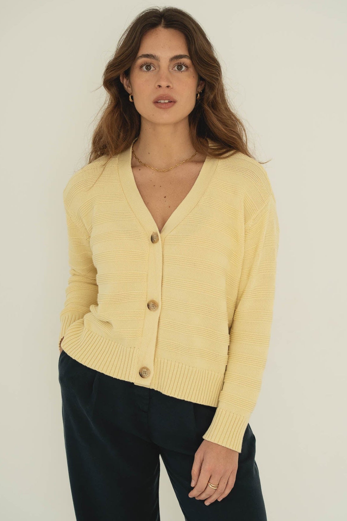 Organic Cotton Cardigan for Mid-season in Butter Yellow