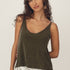 Naz women's cupro top with a v-neckline and thin straps in green. 