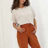 Naz corduroy wide-leg cotton trousers in orange for women. Made in Portugal. 