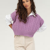 Naz women's recycled wool vest with cropped cut in lilac. Made in Portugal. 