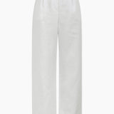 Naz women's tailored linen pants in white. High-waisted wide leg fit. Made in Portugal with lasting quality. 