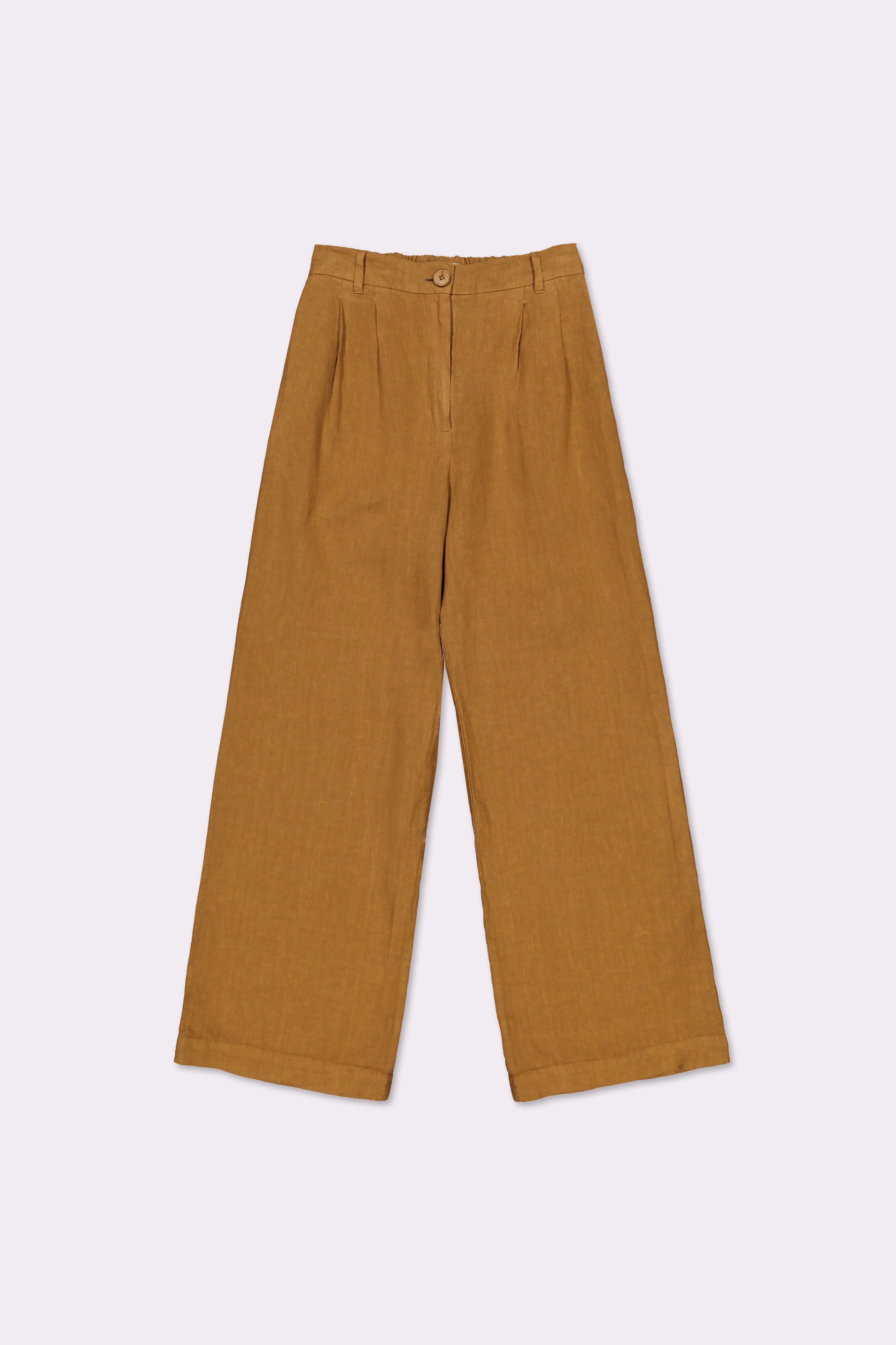 Naz women's linen trousers. High-waisted straight fit. Made in Portugal.